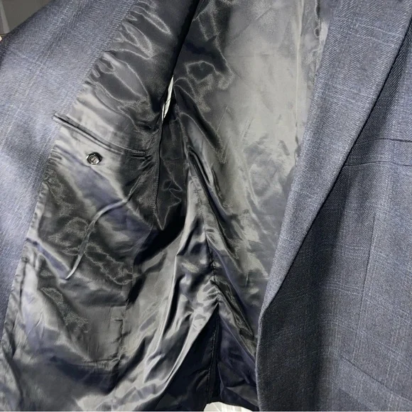 Lauren Ralph Lauren Grey 100% Wool Blazer Windowpane Size 44L Suede Elbow Patch - Picture 6 of 12